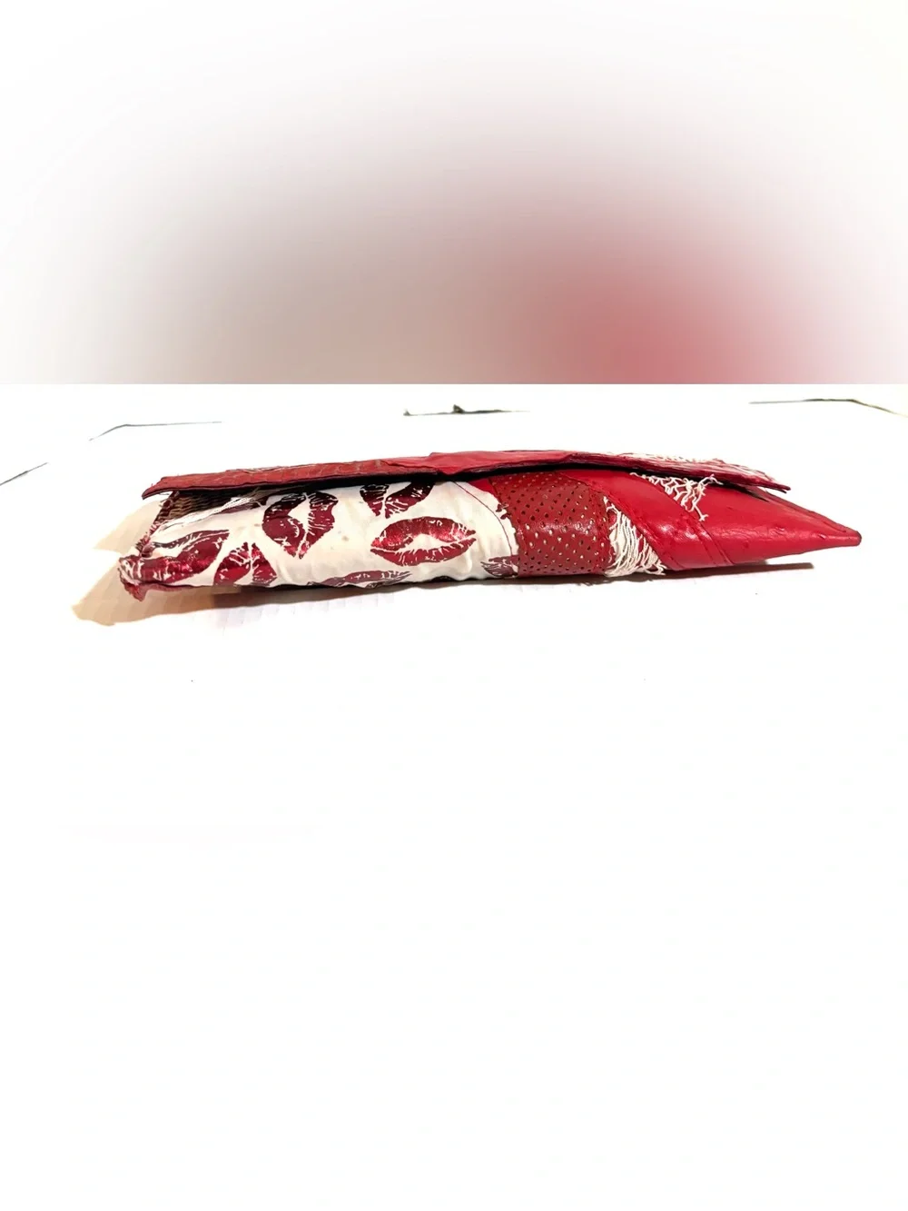 Red Patchwork Leather Evening Clutch - Women's Wristlet